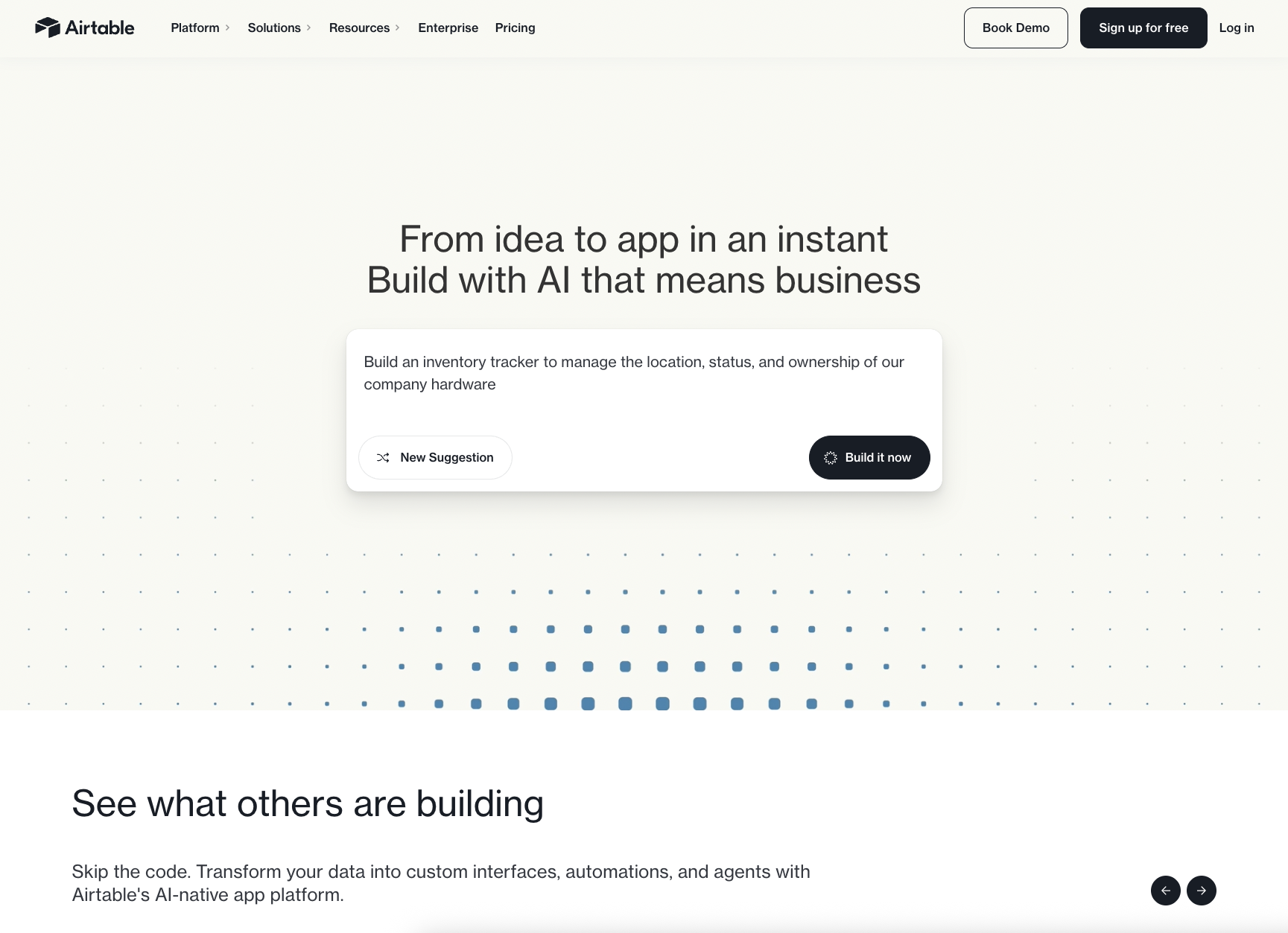 Airtable - AI-native platform that transforms data into custom applications with embedded AI agents, workflows, and no-code interfaces for enterprise teams - Screenshot showing the Airtable interface used by Enterprise Teams, Product Managers, Operations Teams for Business, Productivity, No-Code, Automation, Development, Enterprise tasks